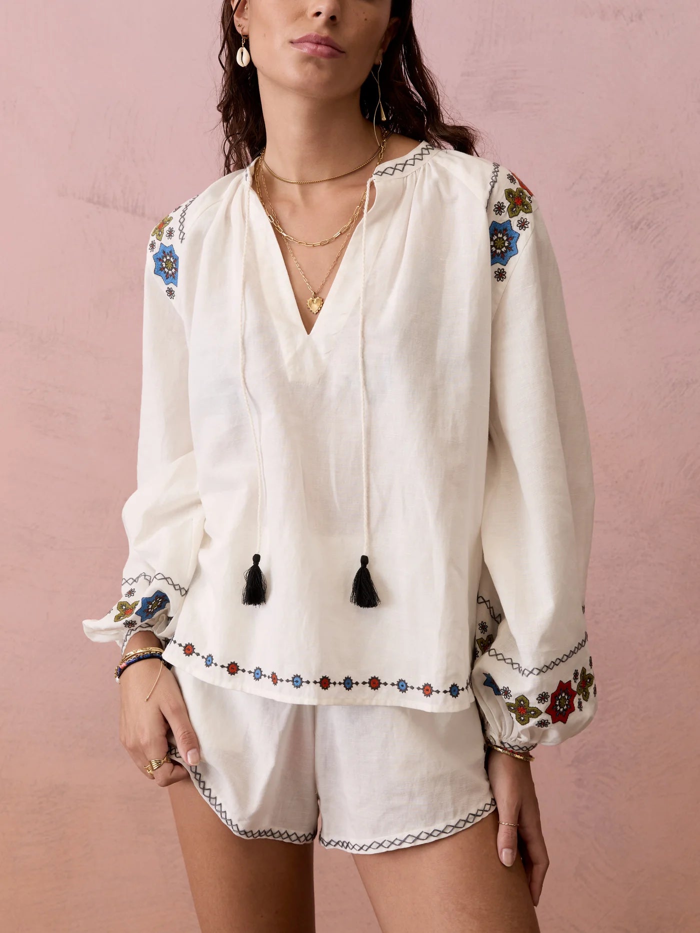 BOTEH Castela Embroidered Smock Blouse