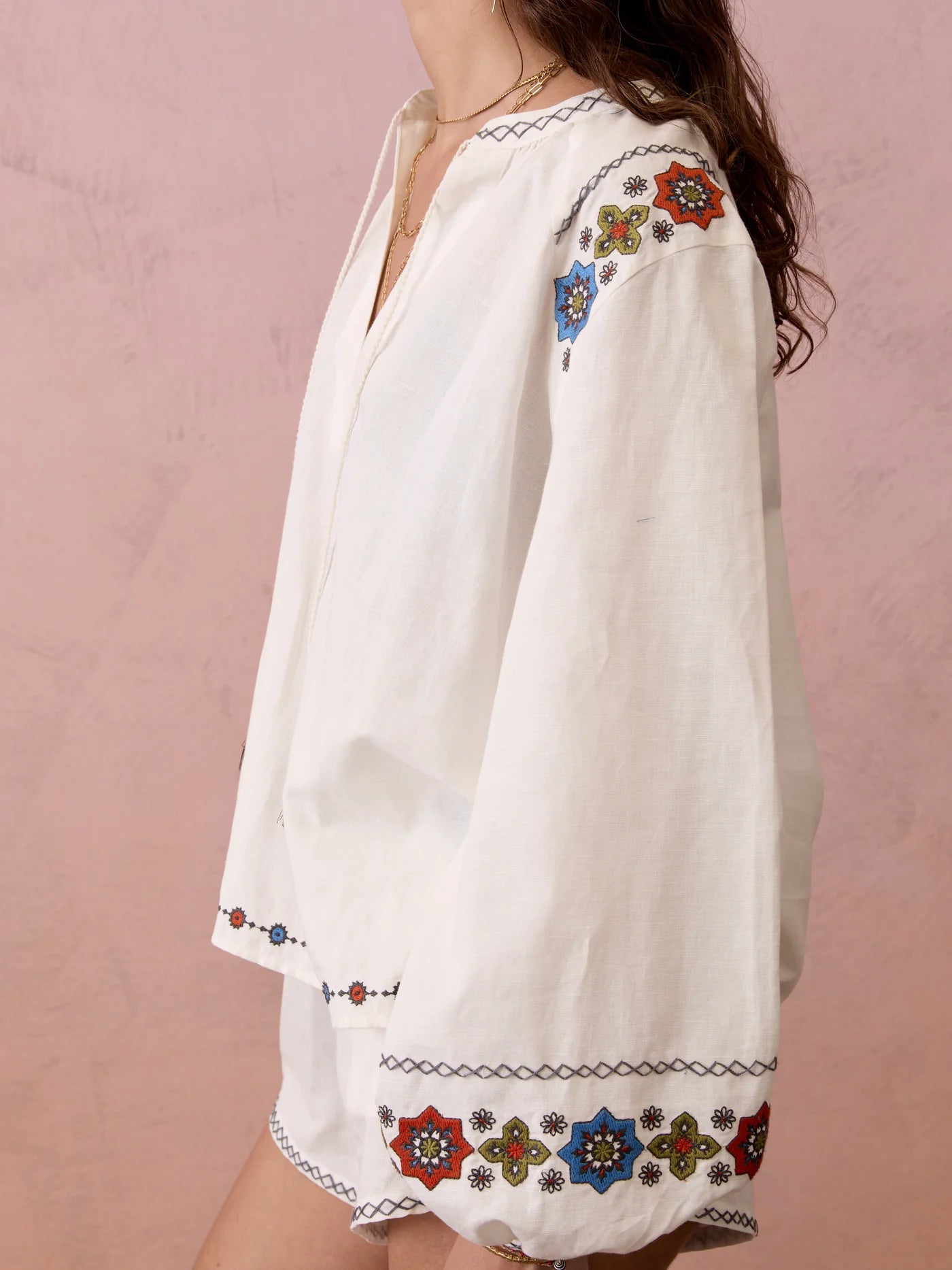 BOTEH Castela Embroidered Smock Blouse