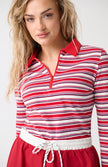 cartel & willow Avery Zip Long Sleeve - Red Multi Stripe