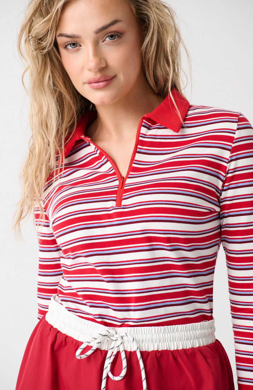 cartel & willow Avery Zip Long Sleeve - Red Multi Stripe