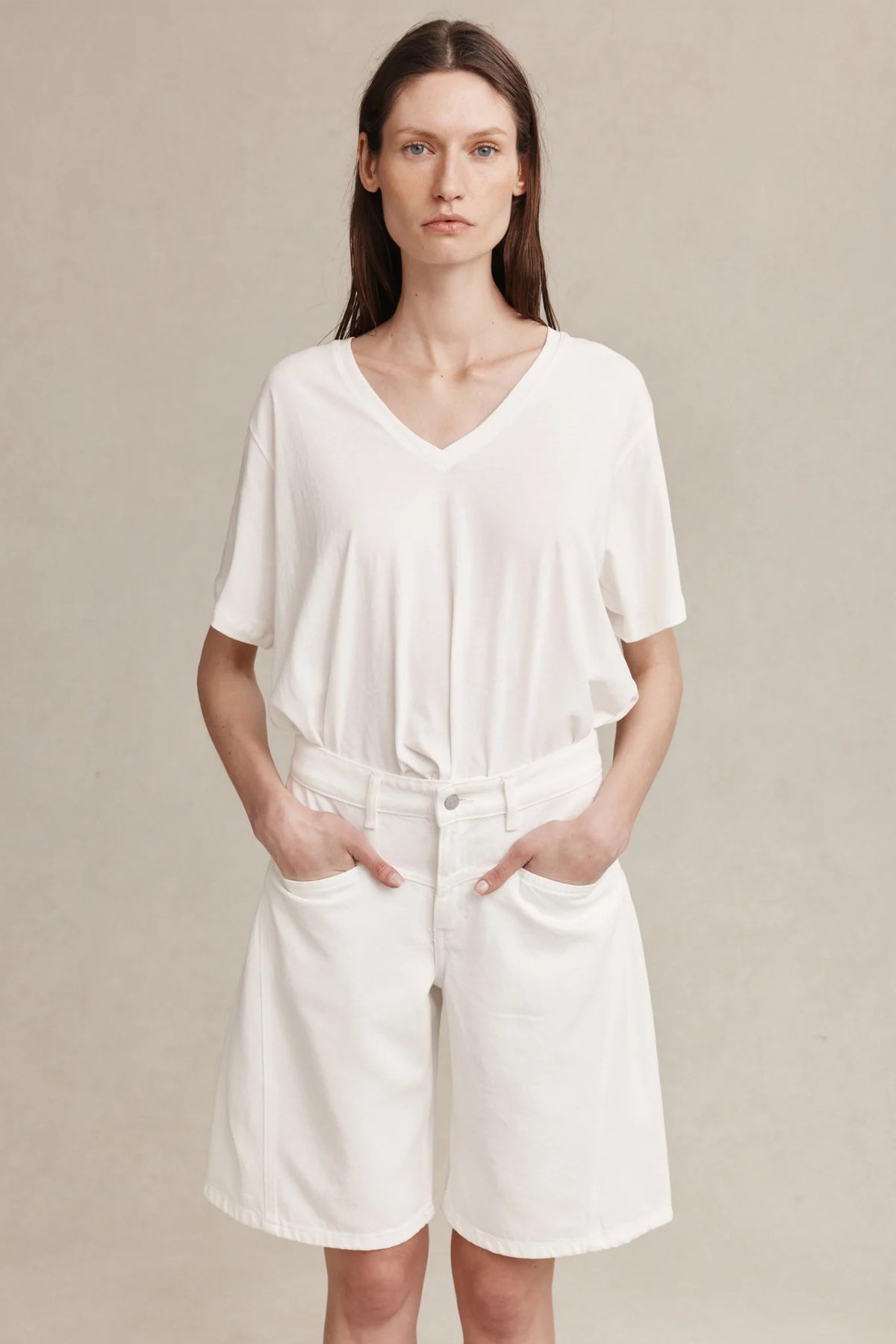 Marle Cross Stitch Jean Short - Blanc