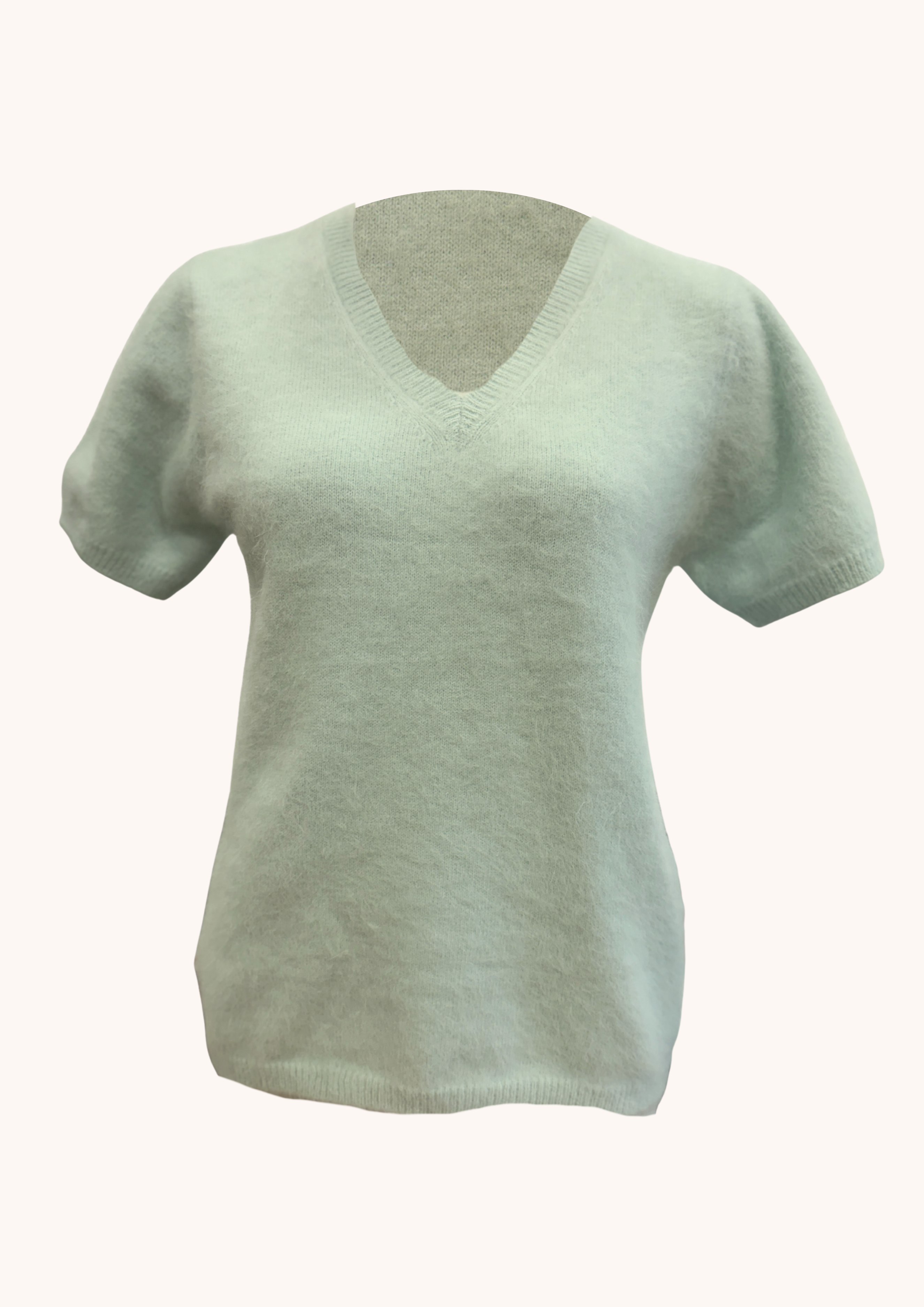 HONEY  V Neck Cashmere Crew Tee -  Icey Mint
