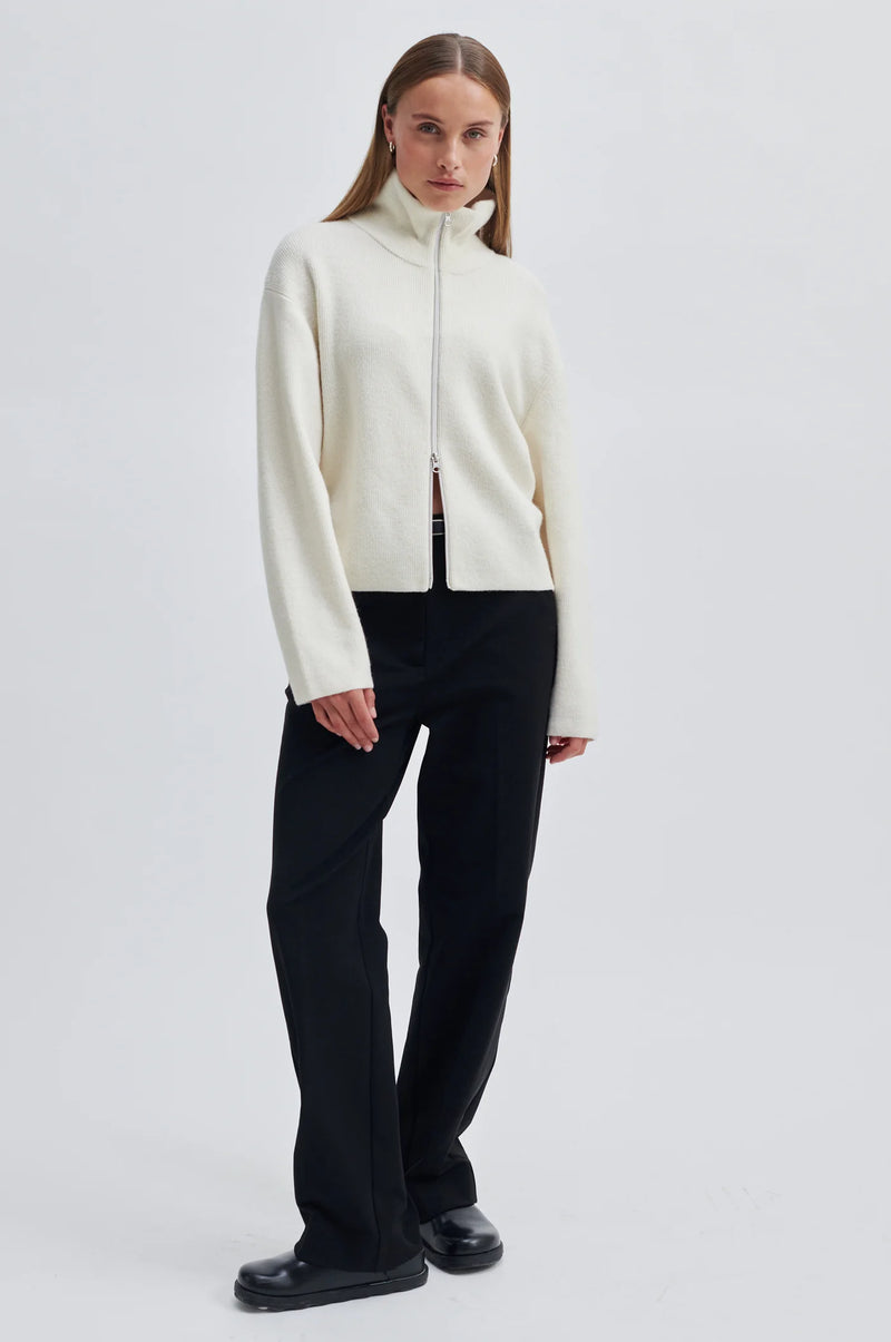 Second Female Alvera Knit Zip T-Neck - Vaporous White
