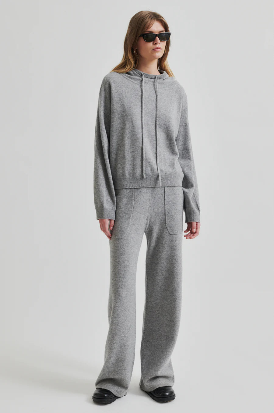 Second Female Lounge Knit Hoodie - Grey Melange