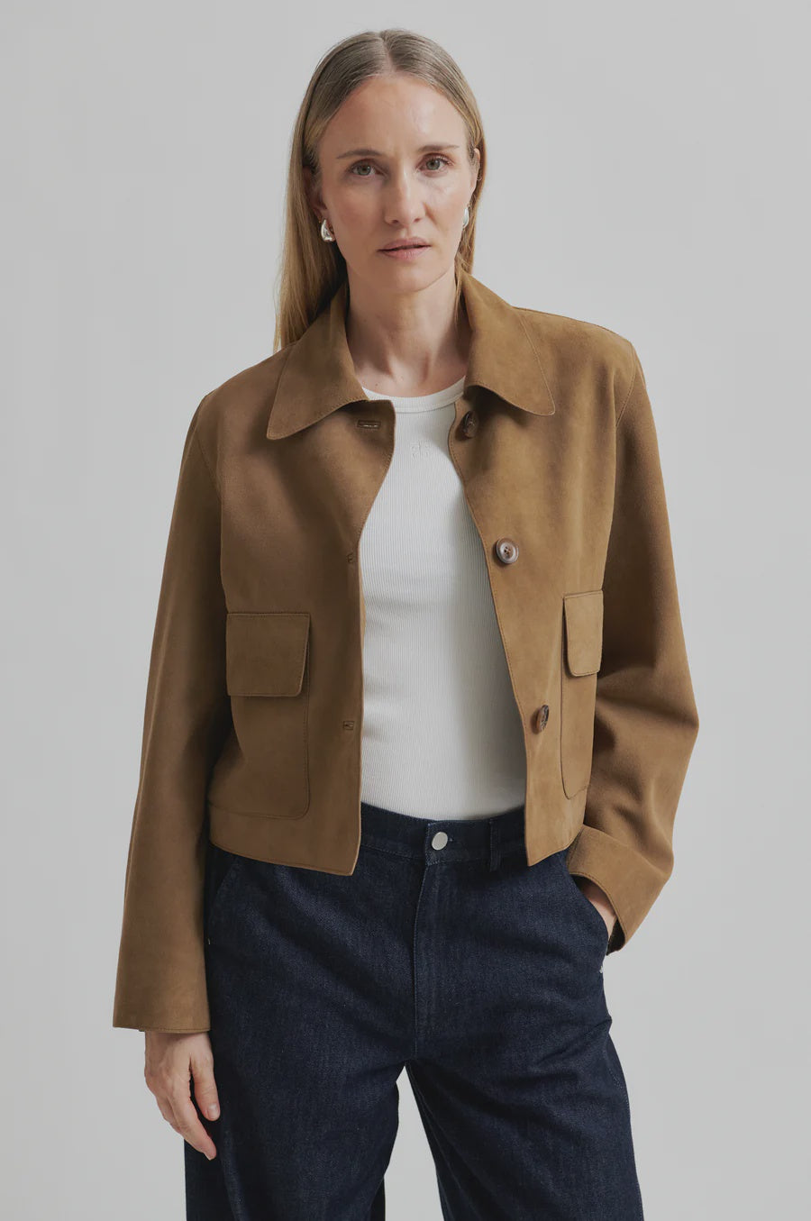 Second Female Noomi Suede Jacket - Silver Mink