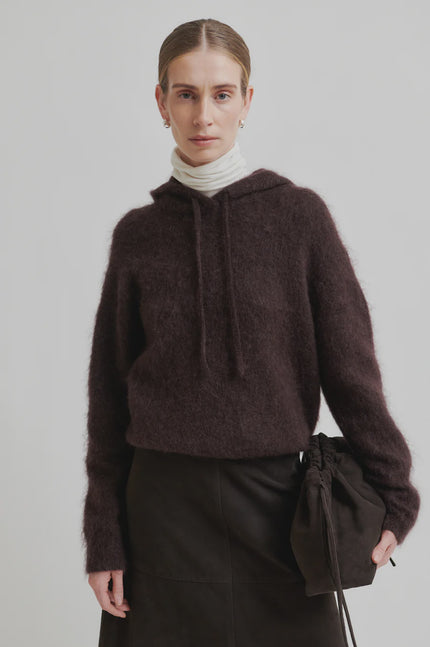 Second Female Anneleen Knitted Hoodie - Chocolate Plum