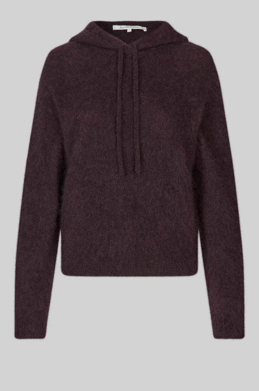 Second Female Anneleen Knitted Hoodie - Chocolate Plum