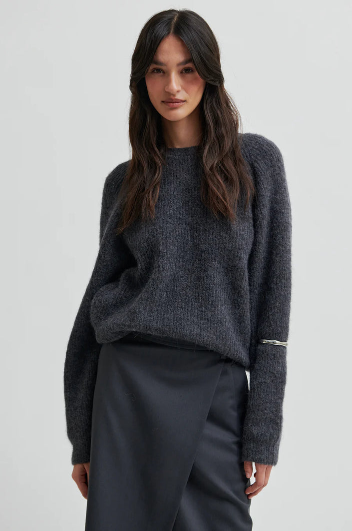 Second Female Flare Knit - Dark Grey Melange