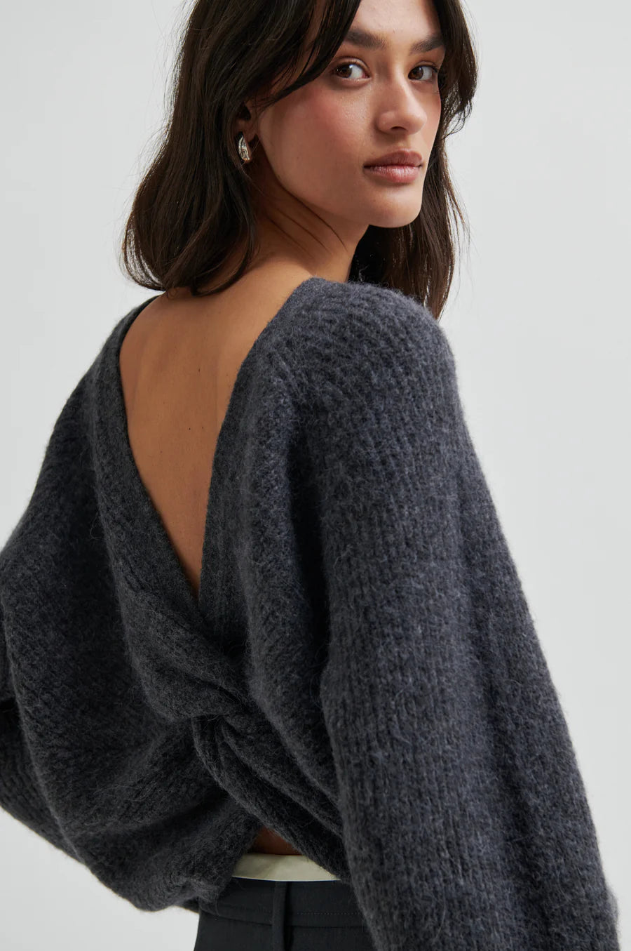 Second Female Flare Knit - Dark Grey Melange