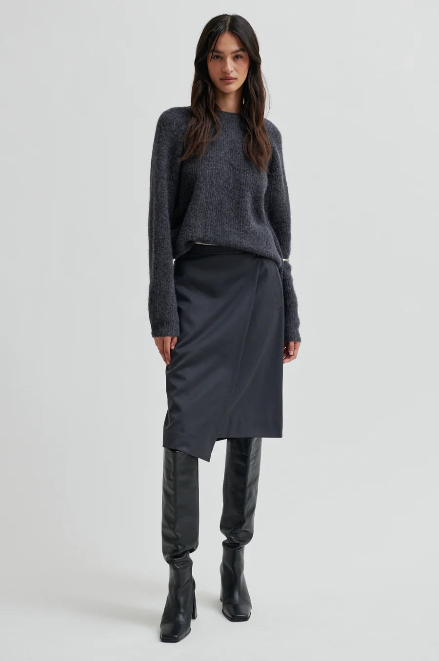 Second Female Flare Knit - Dark Grey Melange