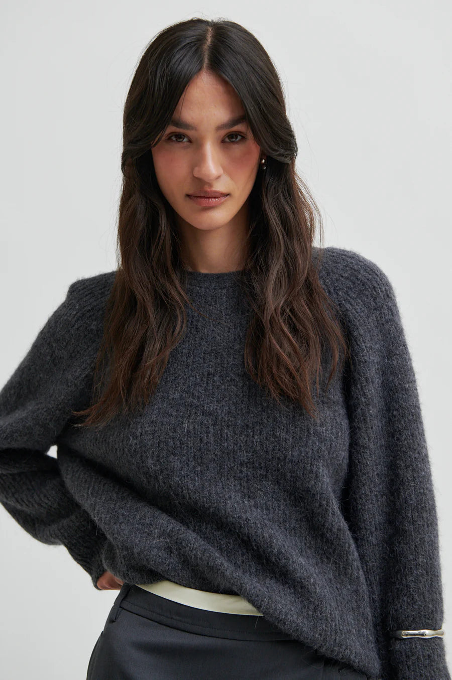 Second Female Flare Knit - Dark Grey Melange