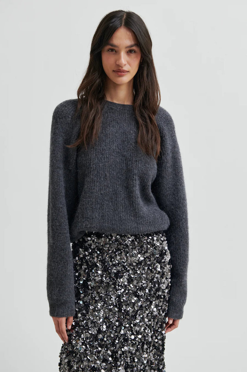 Second Female Flare Knit - Dark Grey Melange