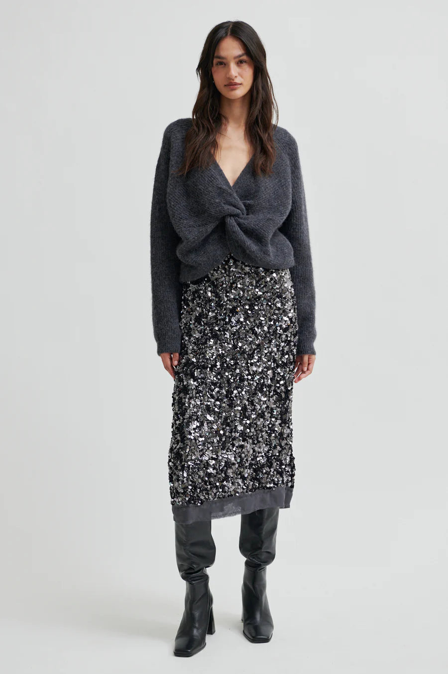 Second Female Flare Knit - Dark Grey Melange