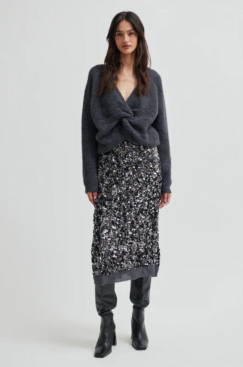 Second Female Flare Knit - Dark Grey Melange