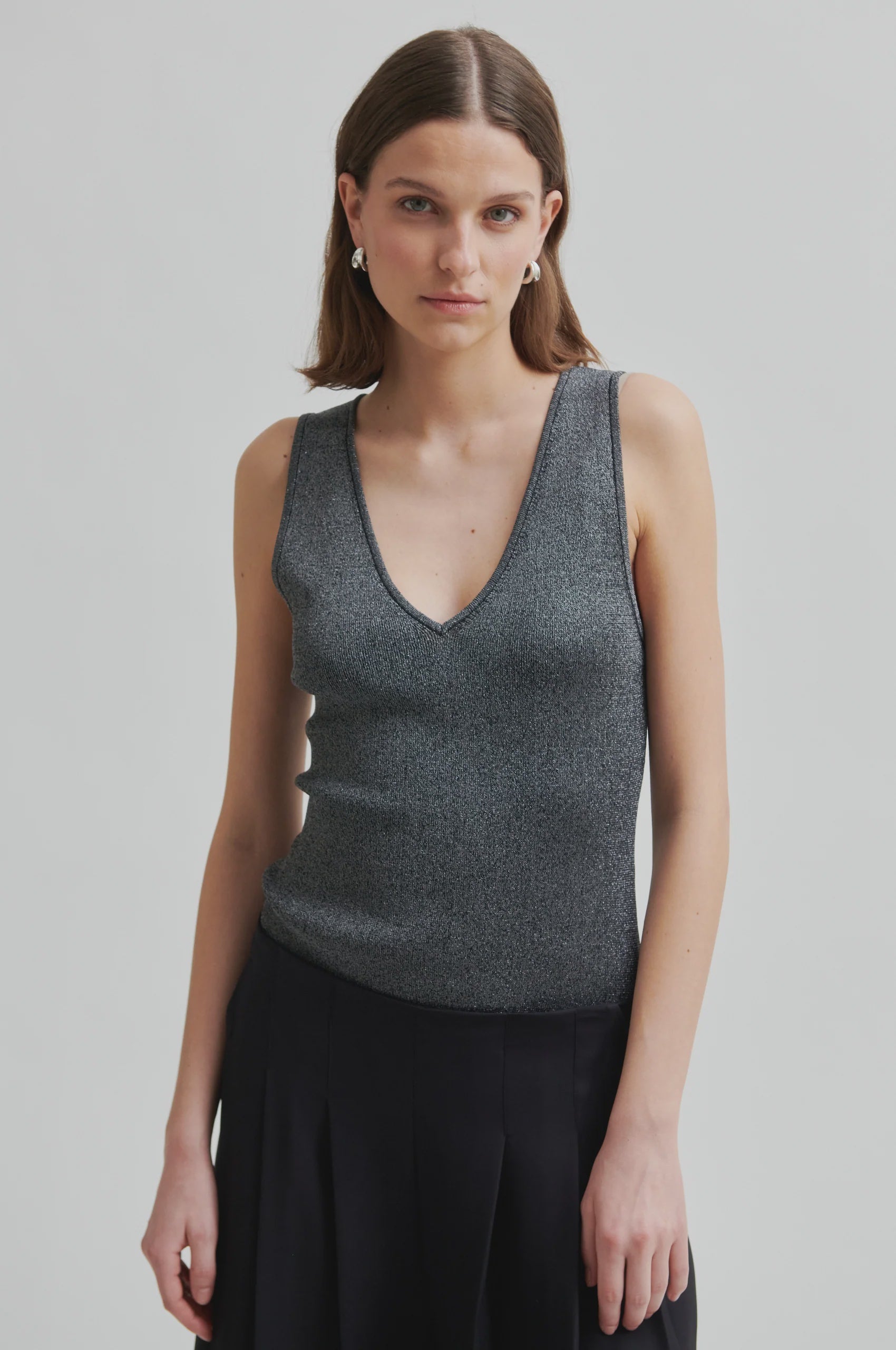 Second Female Bright Lurex Top - Gun Metal Grey