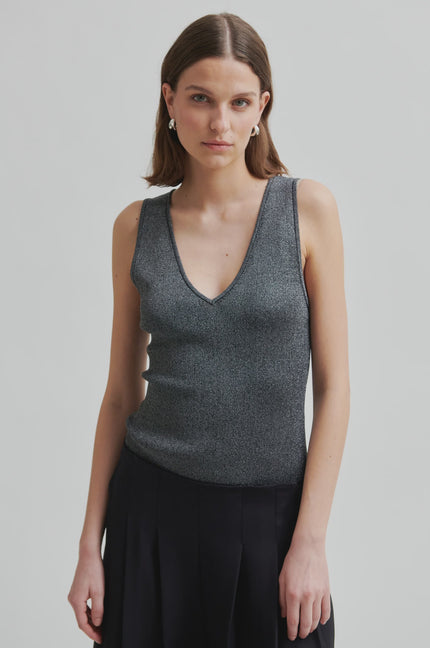 Second Female Bright Lurex Top - Gun Metal Grey