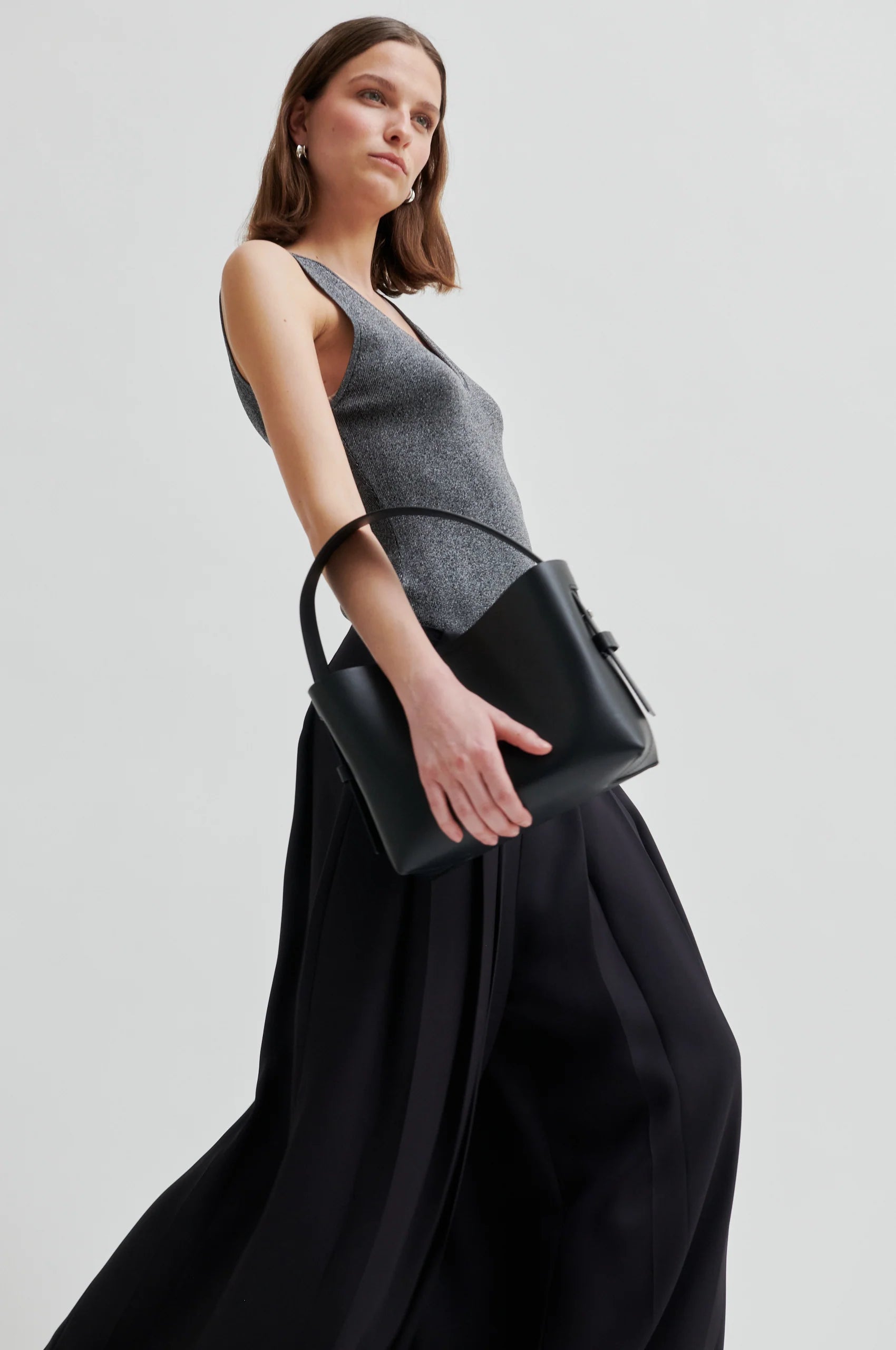 Second Female Bright Lurex Top - Gun Metal Grey