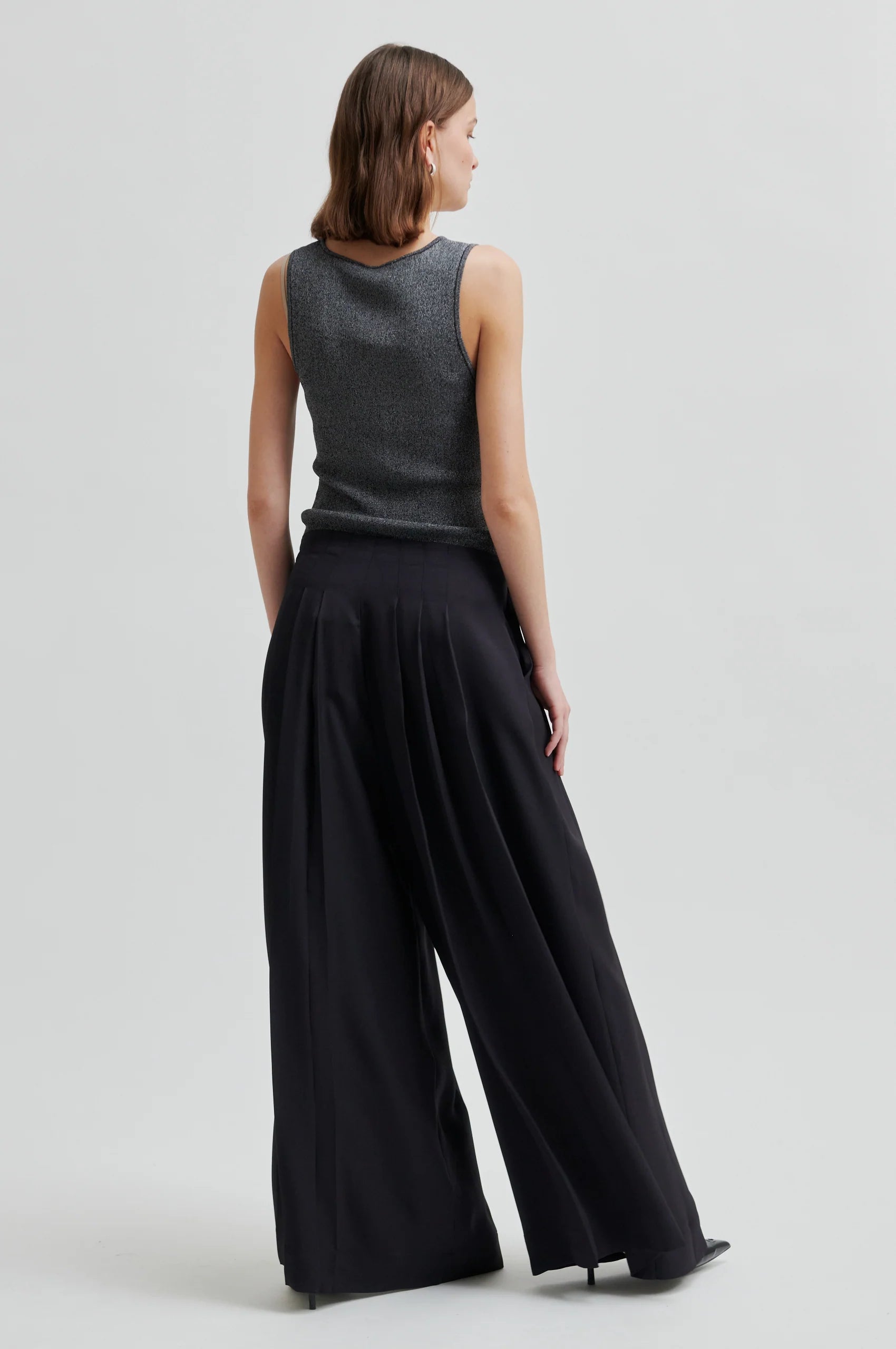 Second Female Bright Lurex Top - Gun Metal Grey