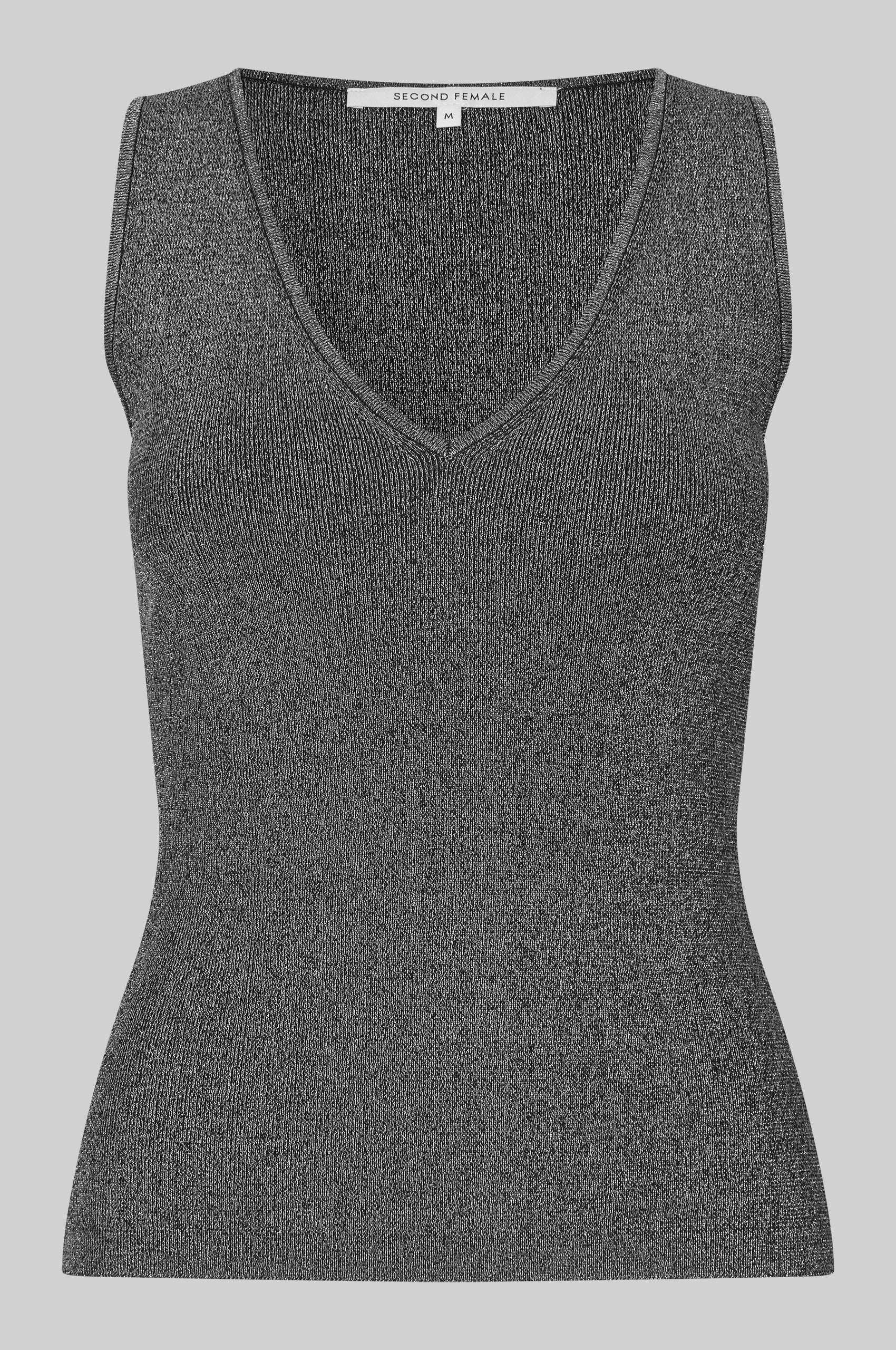 Second Female Bright Lurex Top - Gun Metal Grey