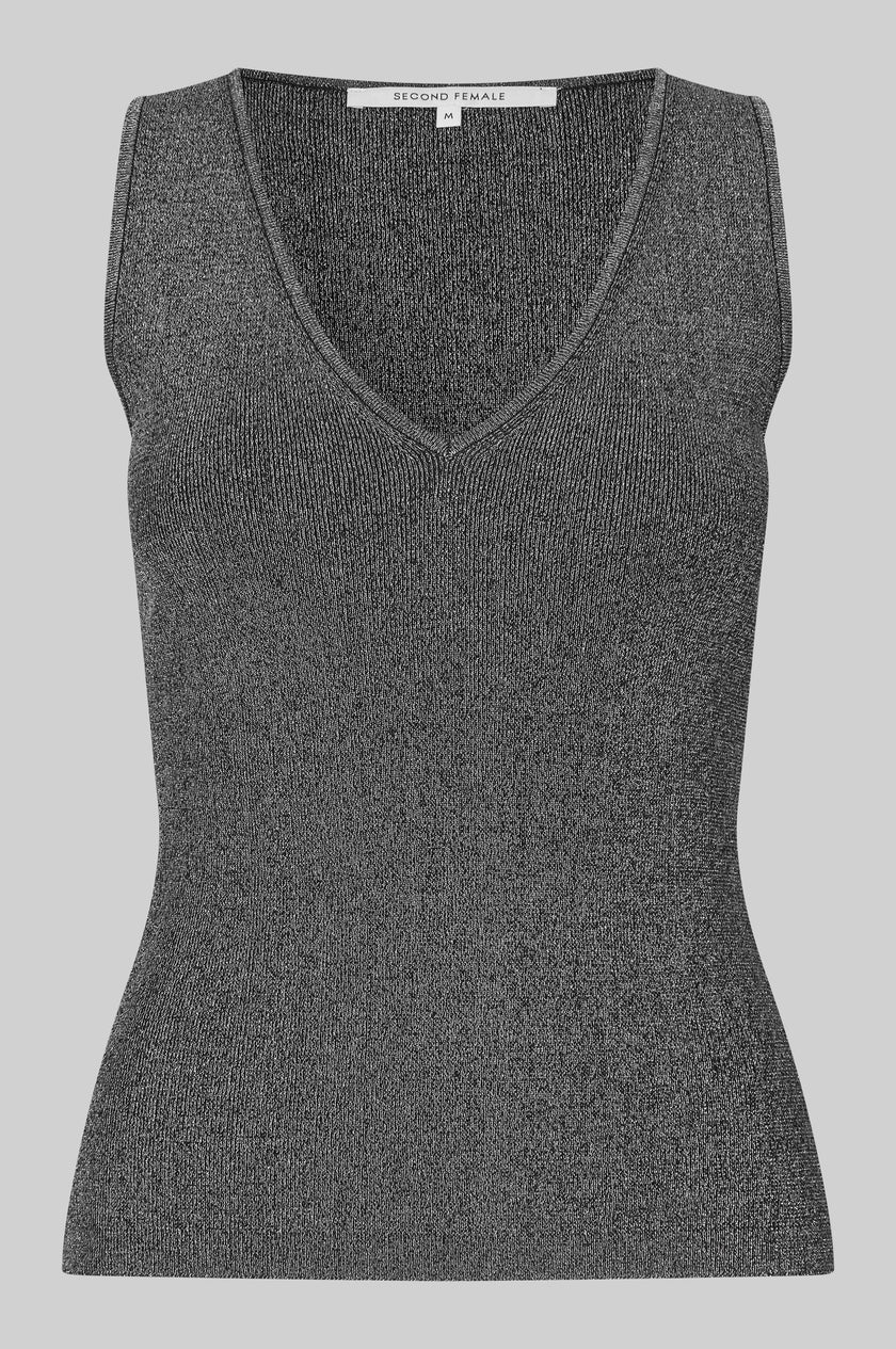 Second Female Bright Lurex Top - Gun Metal Grey