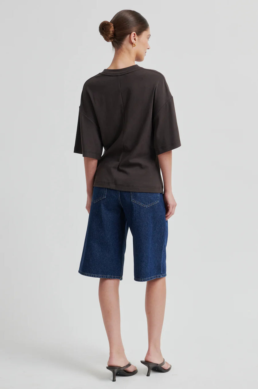 Second Female Enora Brooch Tee - Chocolate