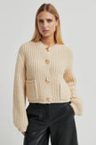 Second Female Ulrikke Brooch Knit Cardigan - Soft Beige