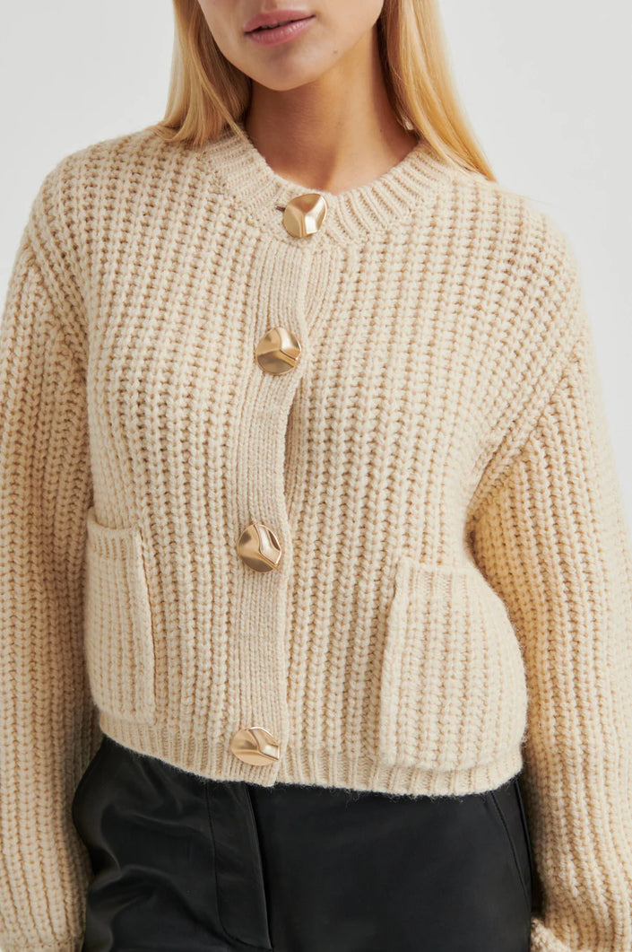 Second Female Ulrikke Brooch Knit Cardigan - Soft Beige