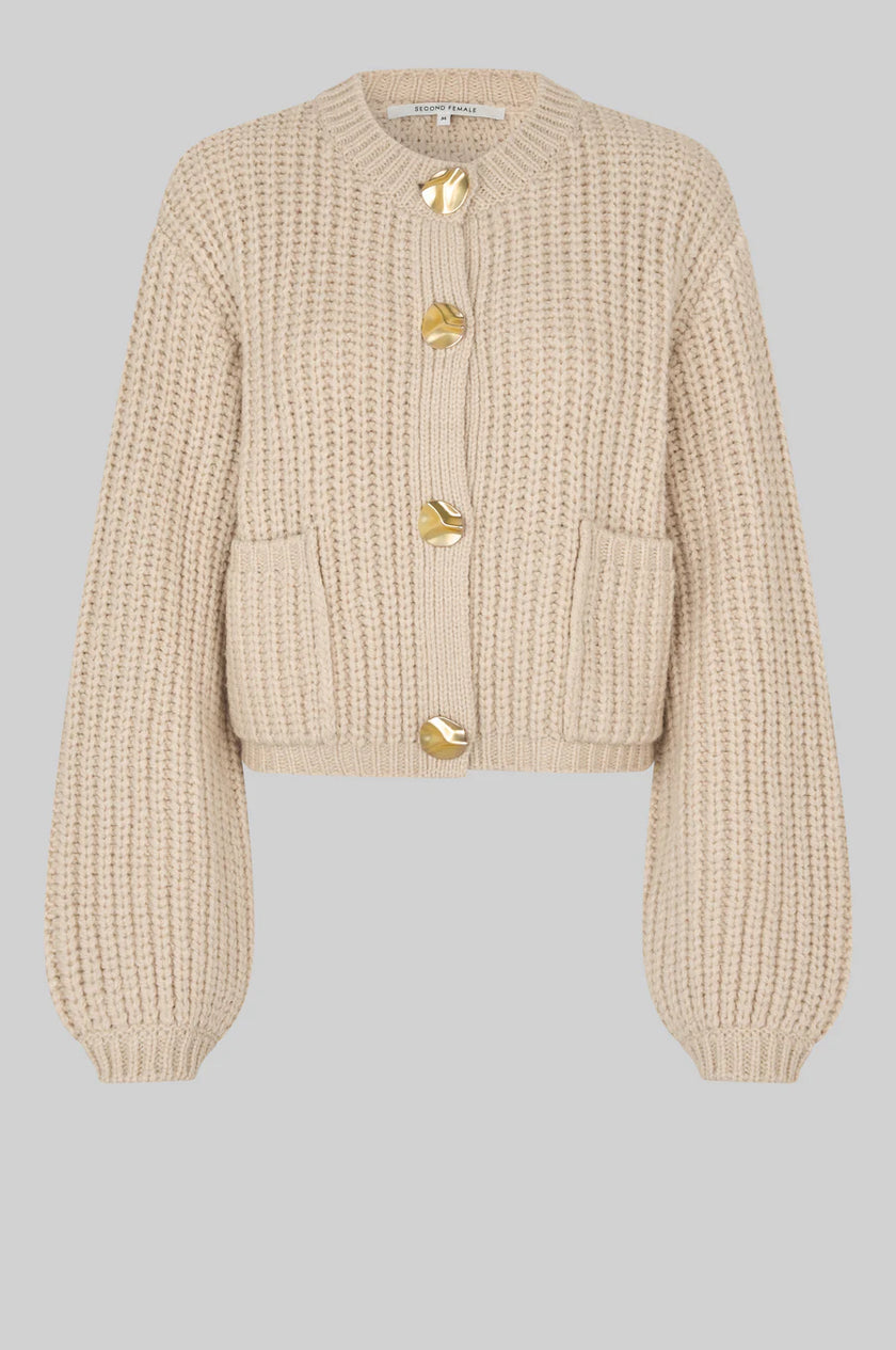 Second Female Ulrikke Brooch Knit Cardigan - Soft Beige