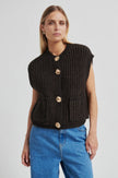 Second Female Ulrikke Brooch Vest Knit  - Chocolate