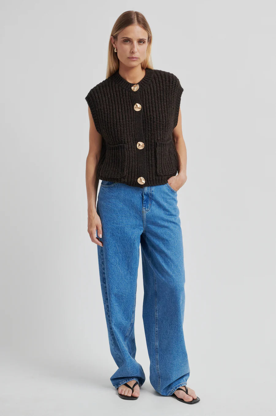 Second Female Ulrikke Brooch Vest Knit  - Chocolate