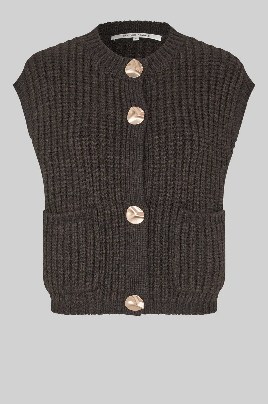 Second Female Ulrikke Brooch Vest Knit  - Chocolate