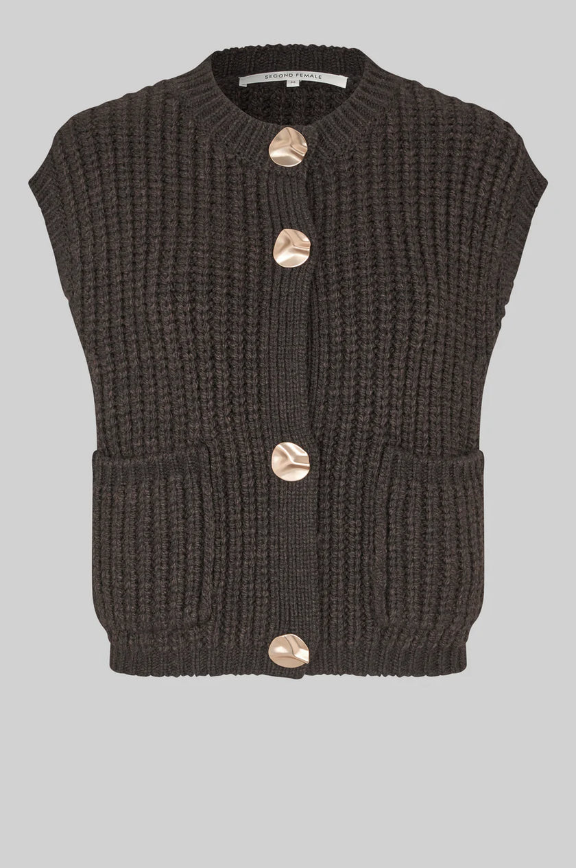 Second Female Ulrikke Brooch Vest Knit  - Chocolate