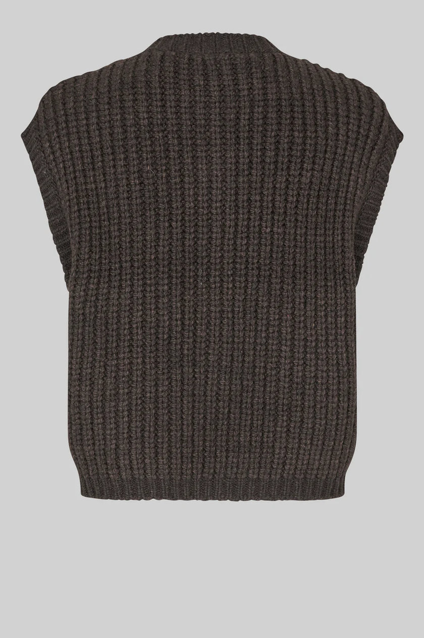 Second Female Ulrikke Brooch Vest Knit  - Chocolate