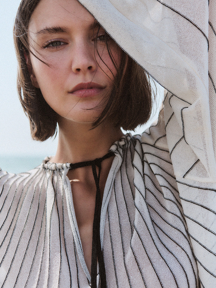 Sita Murt Radial Striped Knit Blouse - Ecru