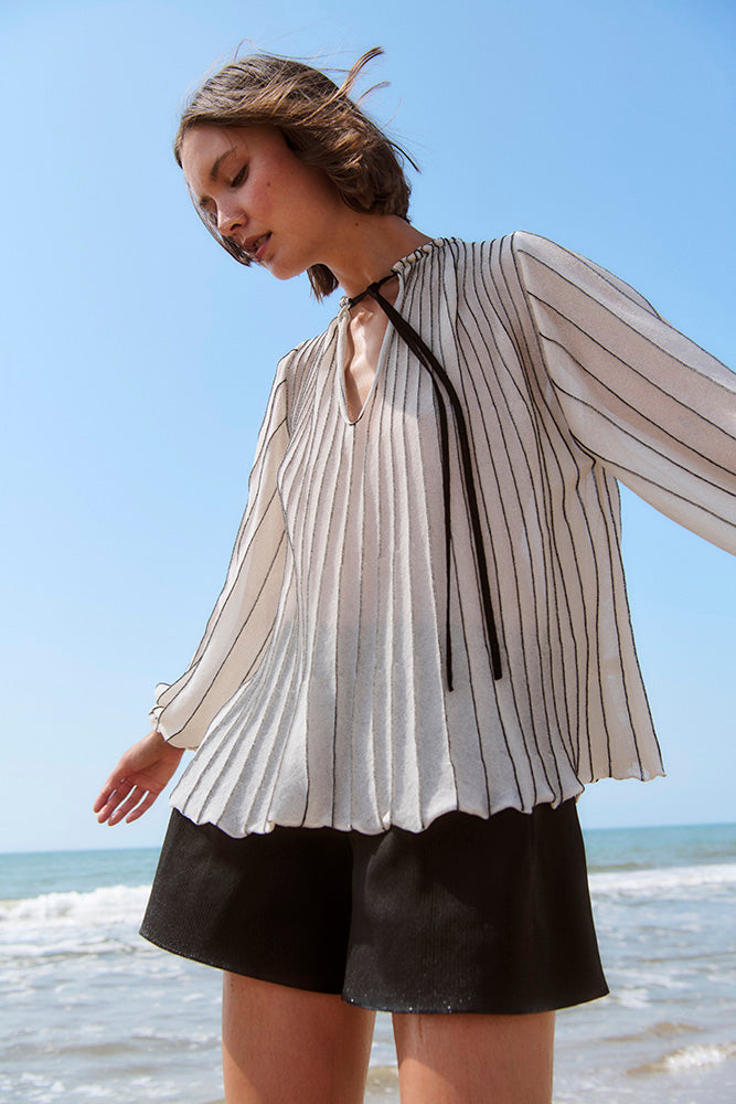 Sita Murt Radial Striped Knit Blouse - Ecru