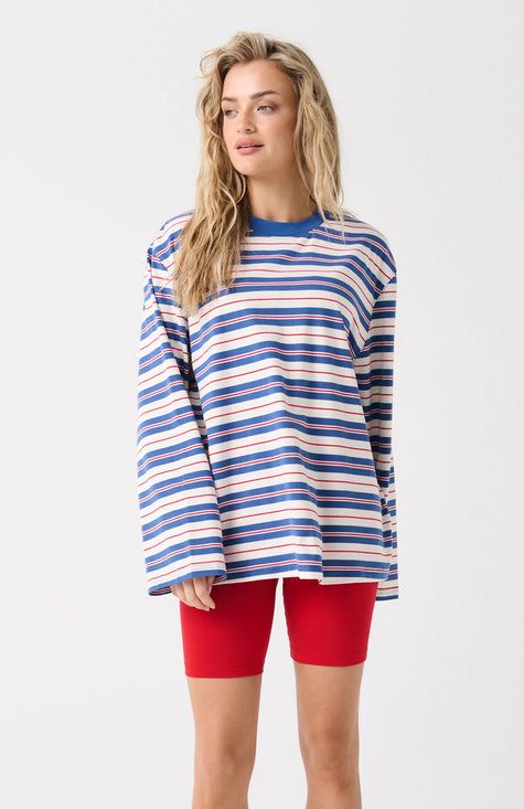 cartel & willow Carter Long Sleeve - Red/Slate Stripe
