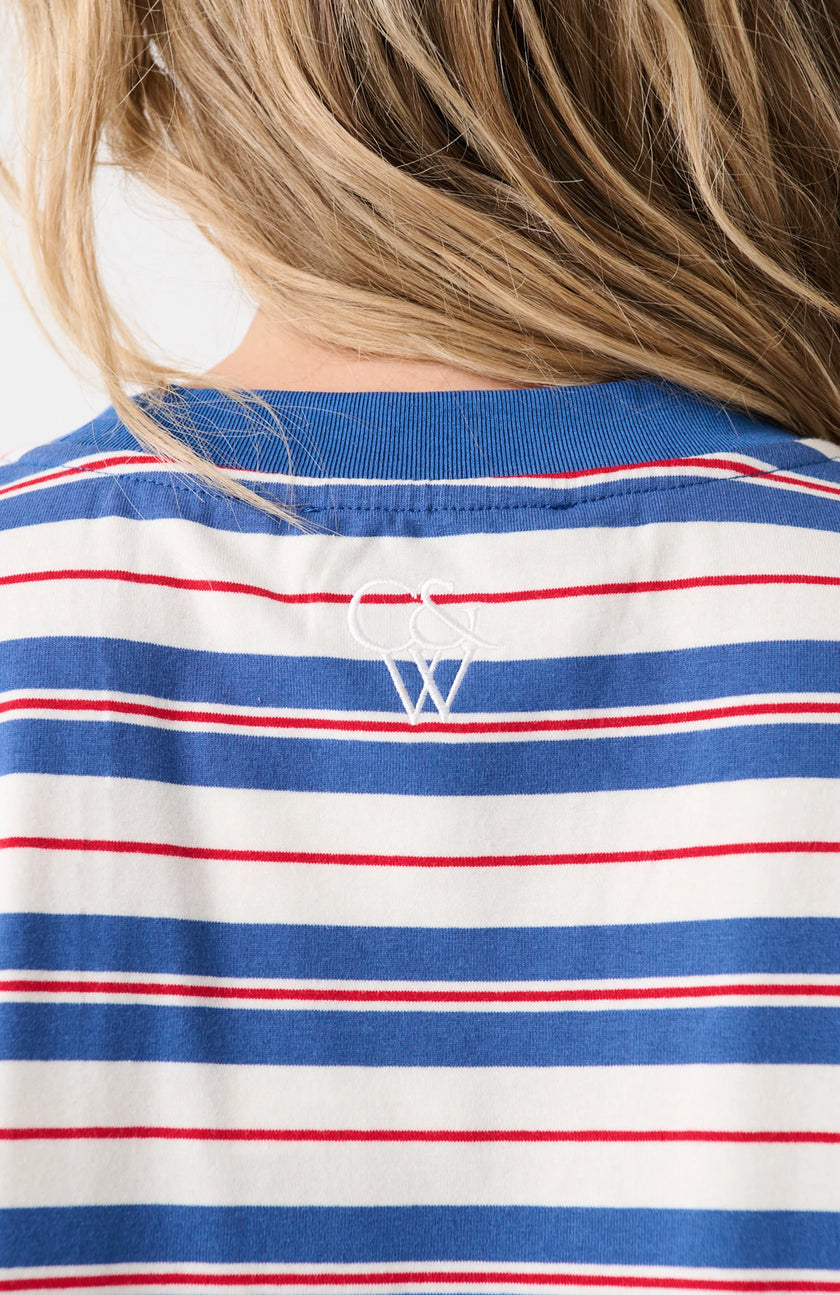 cartel & willow Carter Long Sleeve - Red/Slate Stripe