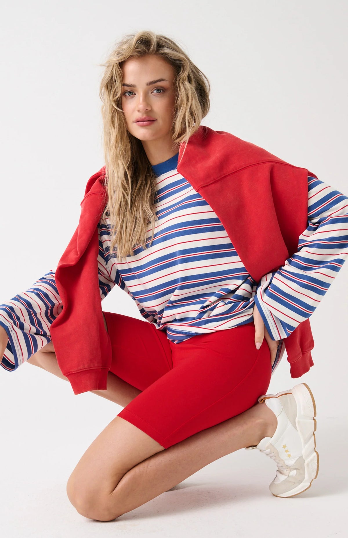 cartel & willow Carter Long Sleeve - Red/Slate Stripe