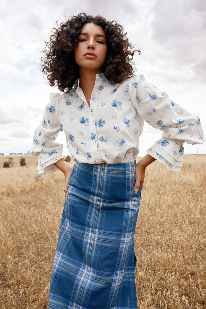 ASTON STUDIO Lucinda Blouse - Cerulean/Peony