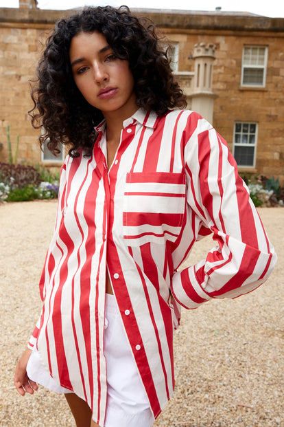 ASTON STUDIO Buddy Shirt - Ruby Antique Stripe