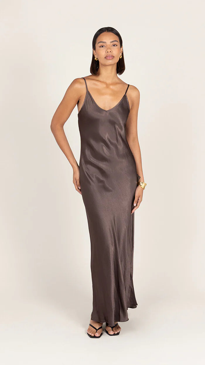 Charli Lana Satin Dress - Espresso