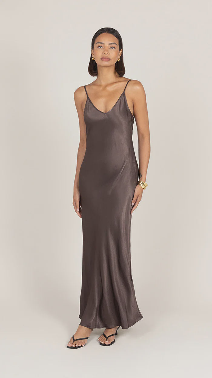 Charli Lana Satin Dress - Espresso