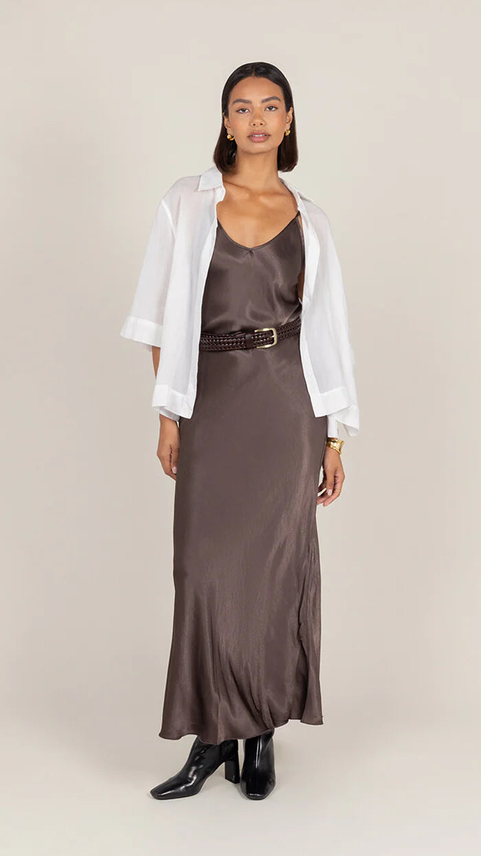 Charli Lana Satin Dress - Espresso