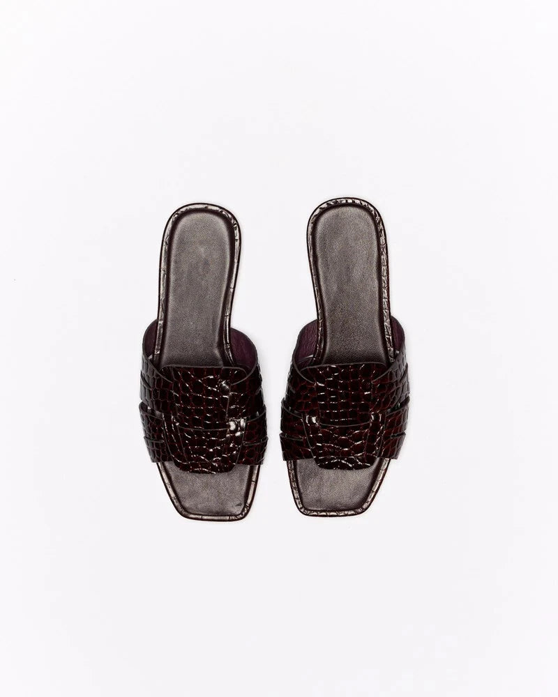WALNUT Agnes Leather Sandal - Chocolate Croc