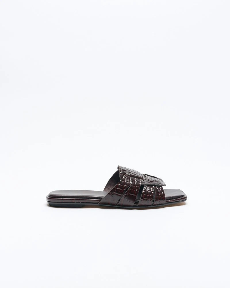 WALNUT Agnes Leather Sandal - Chocolate Croc