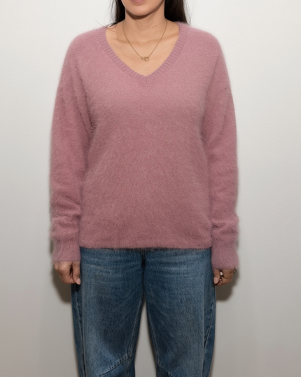 HONEY L/S V Neck Cashmere Knit - Dark Mulberry