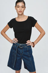 Marle Belted Jean Short - Classic Blue