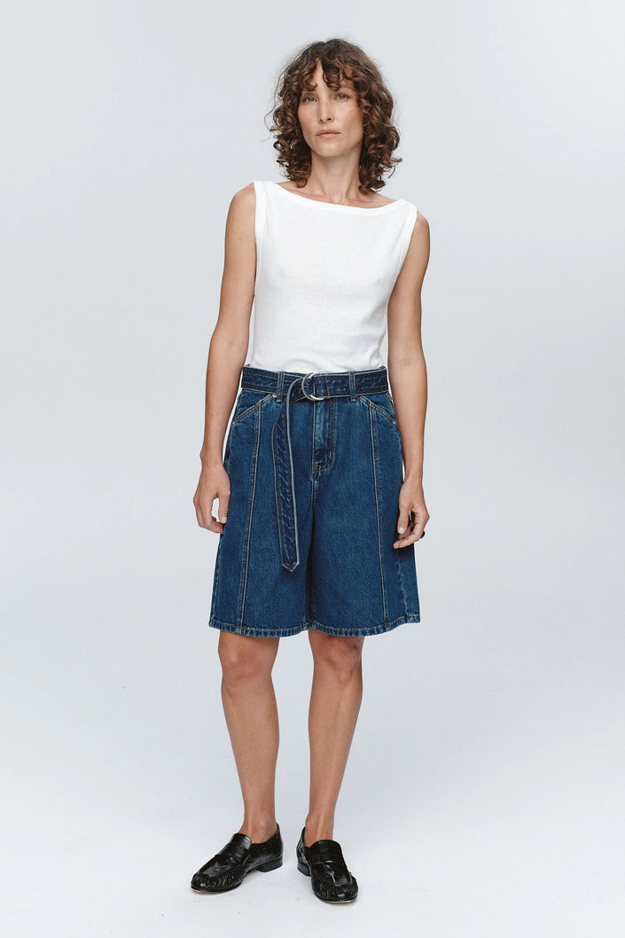 Marle Belted Jean Short - Washed Indigo