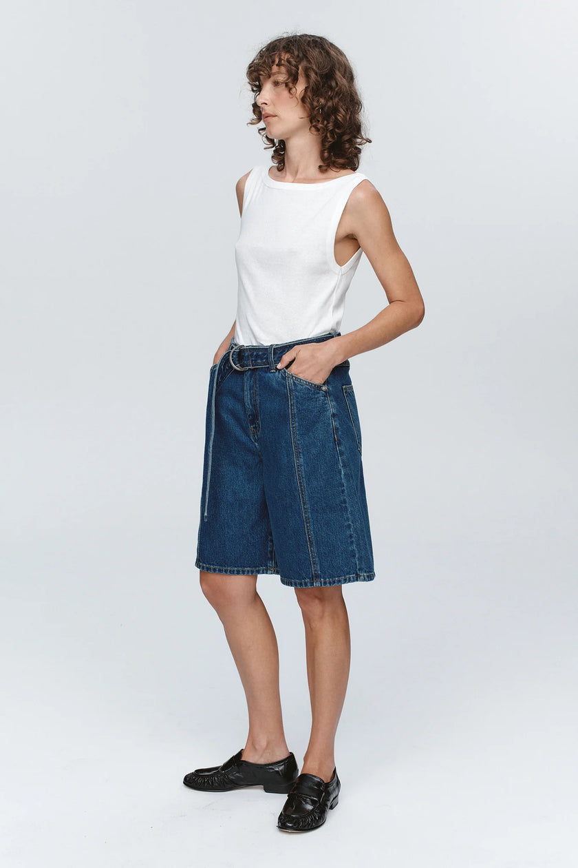 Marle Belted Jean Short - Washed Indigo