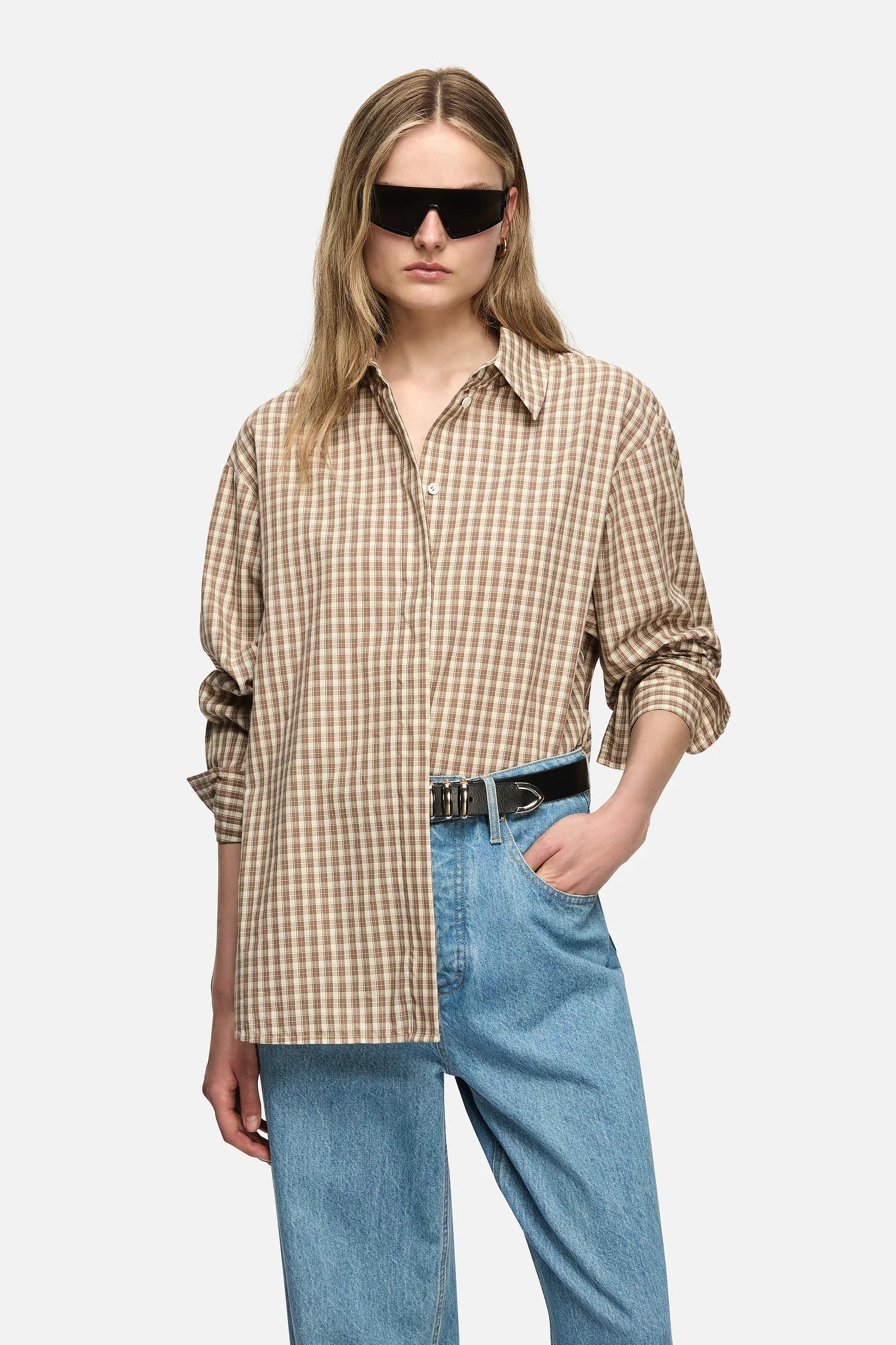 Blanca Constance Shirt - Cream/Brown Check